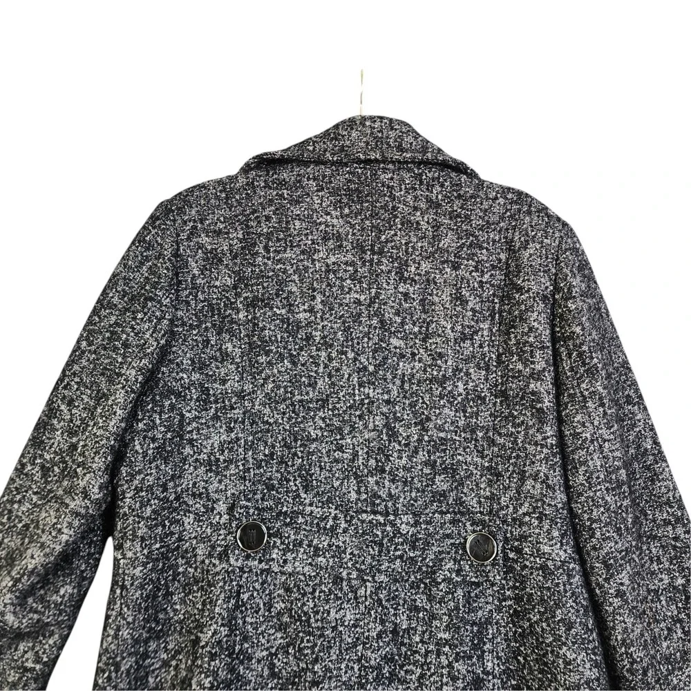 Kenneth Cole Reaction Womens Tweed Wool Blend Pea Coat Jacket Large‎ Black White
